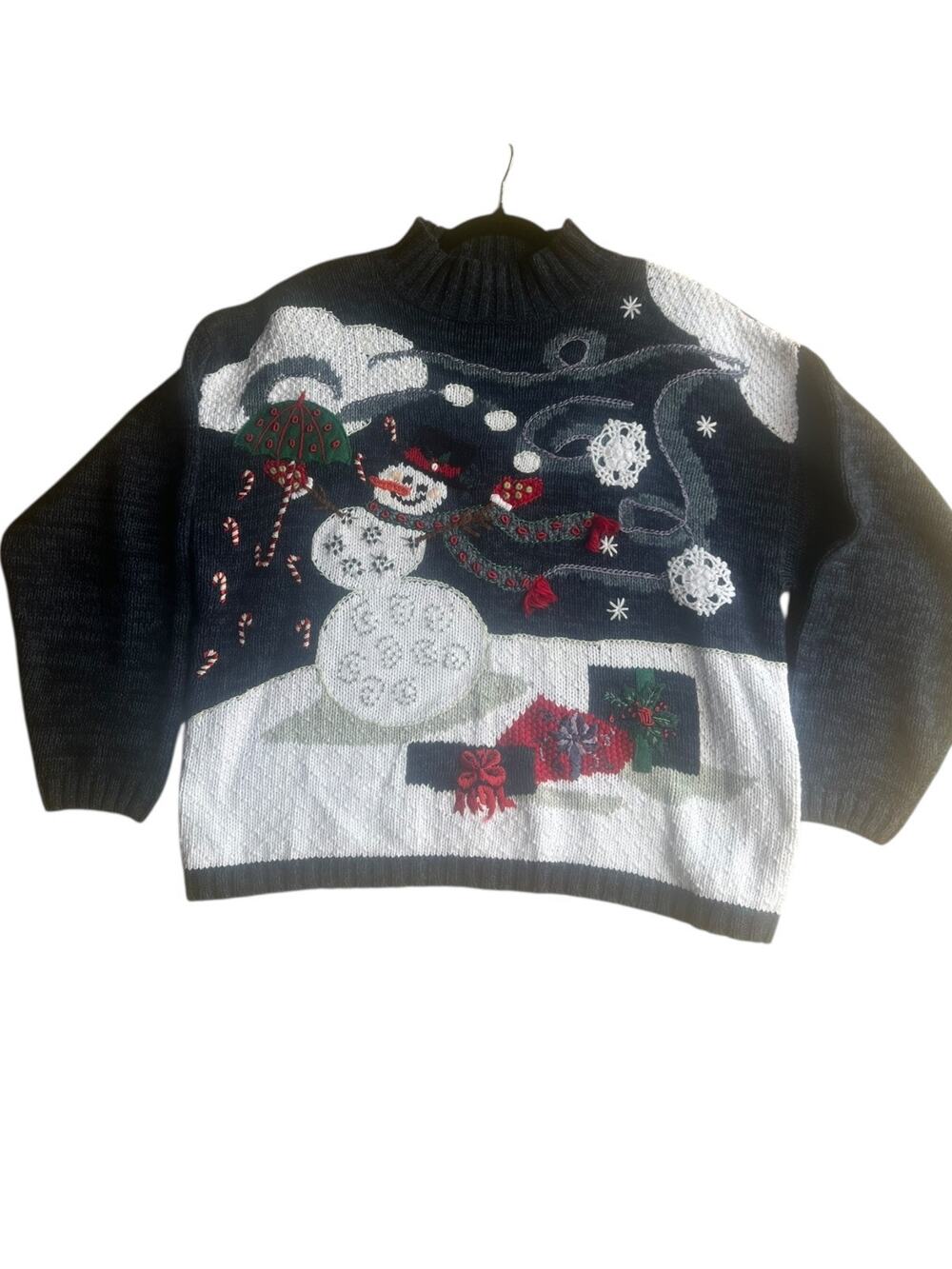 Tiara International Vintage Women's Embroidered Snowman Christmas Sweater XL NEW